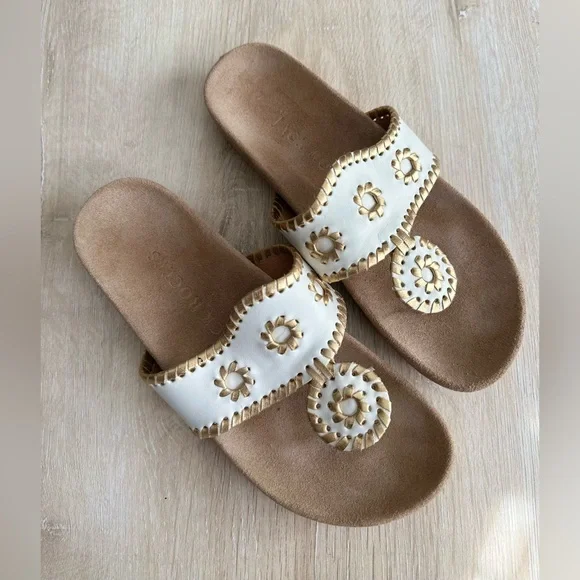 Jack Rogers Women's White and Tan comfort soft comfortable Sandals size 5 new - Picture 1 of 11